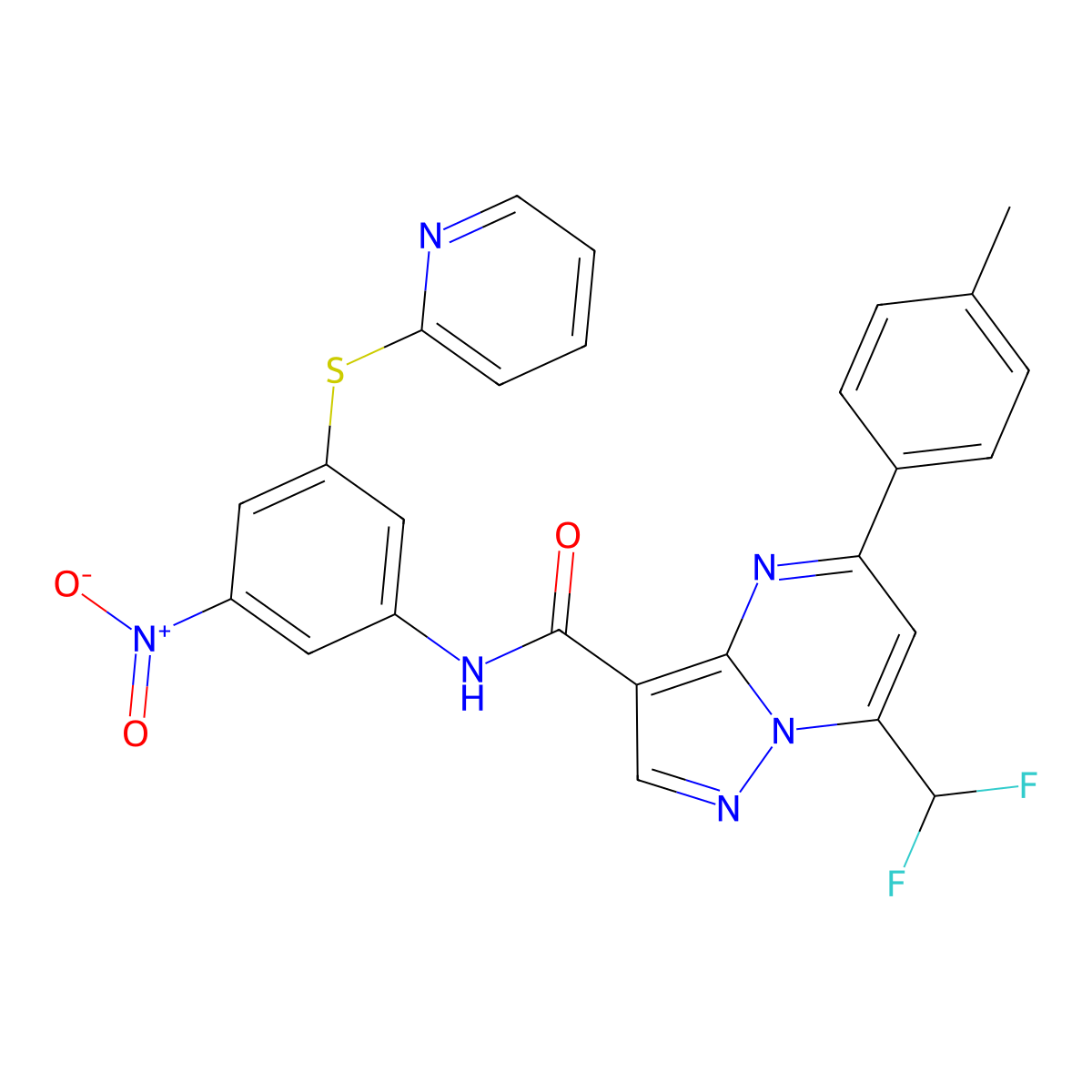7-(difluoromethyl)-5-(4-methylphenyl)-N-(3-nitro-5-pyridin-2-ylsulfanylphenyl)pyrazolo[1,5-a]pyrimidine-3-carboxamide molecular structure, CAS 445245-21-6