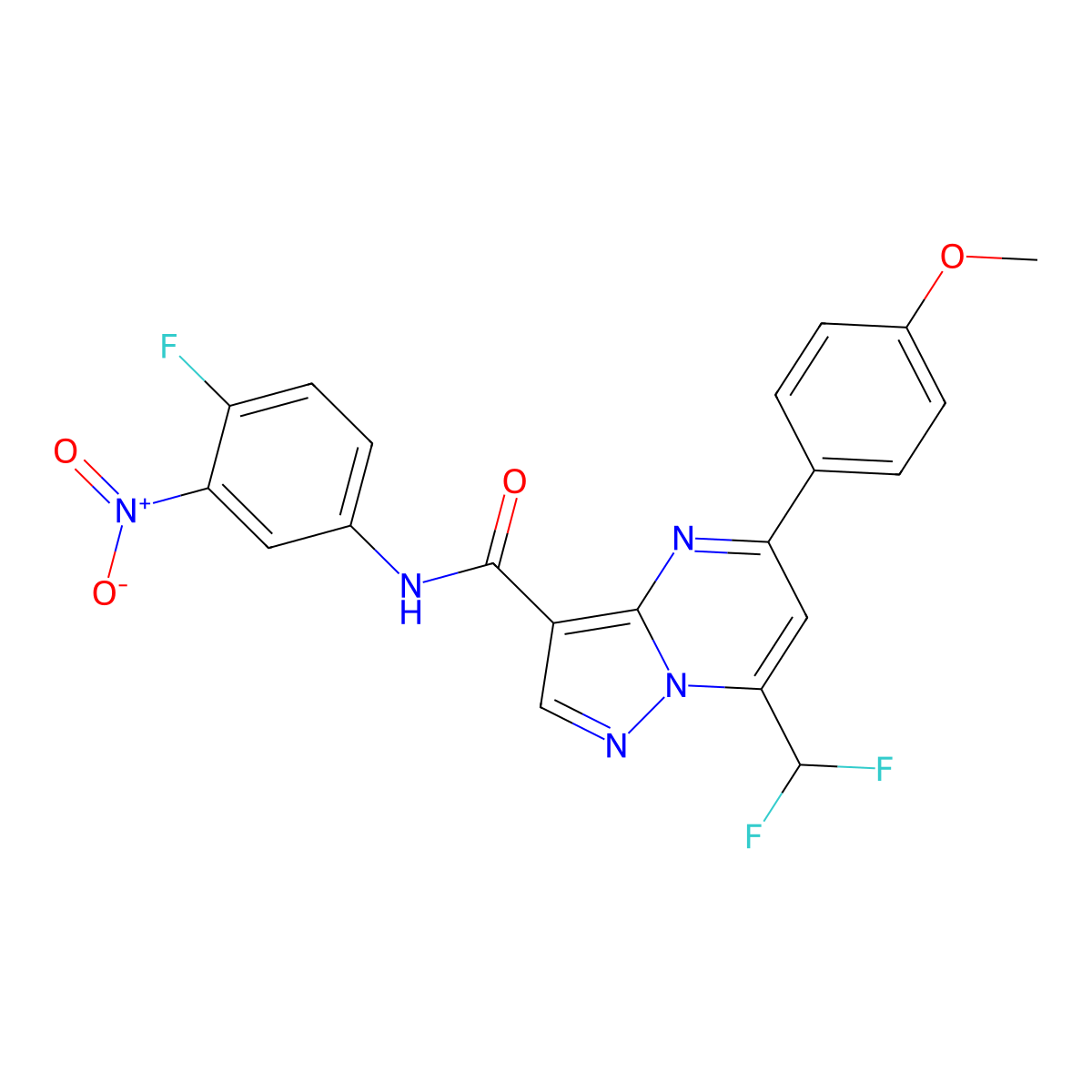 7-(difluoromethyl)-N-(4-fluoro-3-nitrophenyl)-5-(4-methoxyphenyl)pyrazolo[1,5-a]pyrimidine-3-carboxamide molecular structure, CAS 445245-34-1