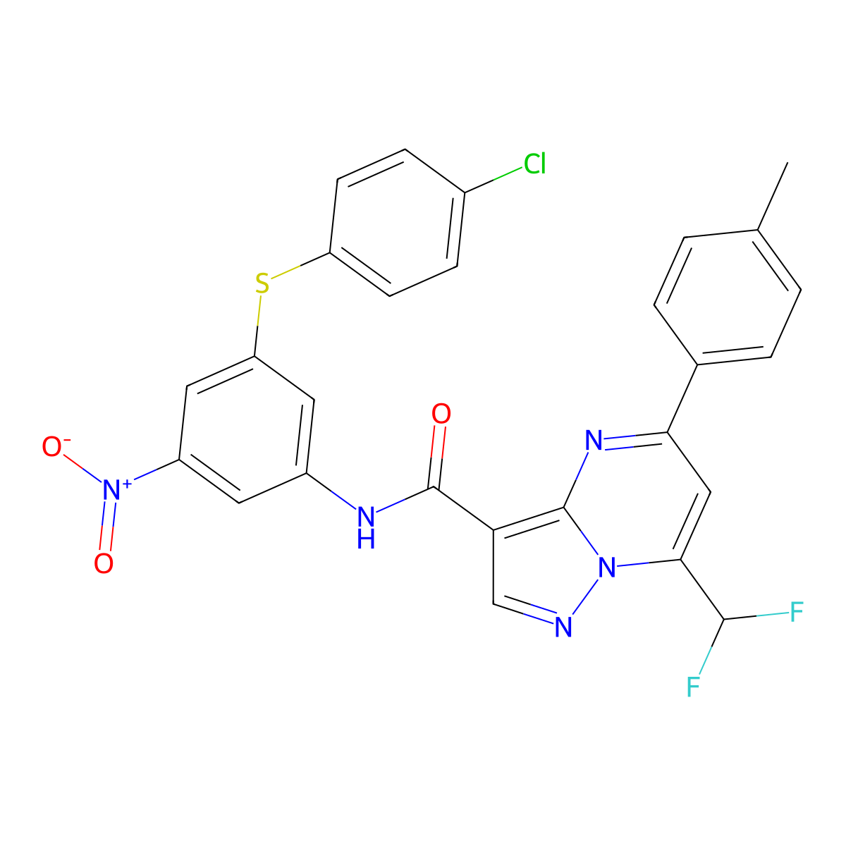 N-{3-[(4-chlorophenyl)sulfanyl]-5-nitrophenyl}-7-(difluoromethyl)-5-(4-methylphenyl)pyrazolo[1,5-a]pyrimidine-3-carboxamide molecular structure, CAS 445245-35-2