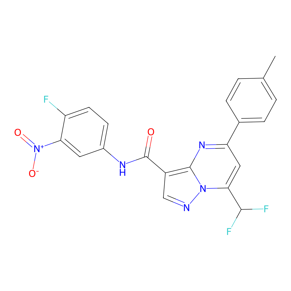 7-(difluoromethyl)-N-(4-fluoro-3-nitrophenyl)-5-(4-methylphenyl)pyrazolo[1,5-a]pyrimidine-3-carboxamide molecular structure, CAS 445245-38-5