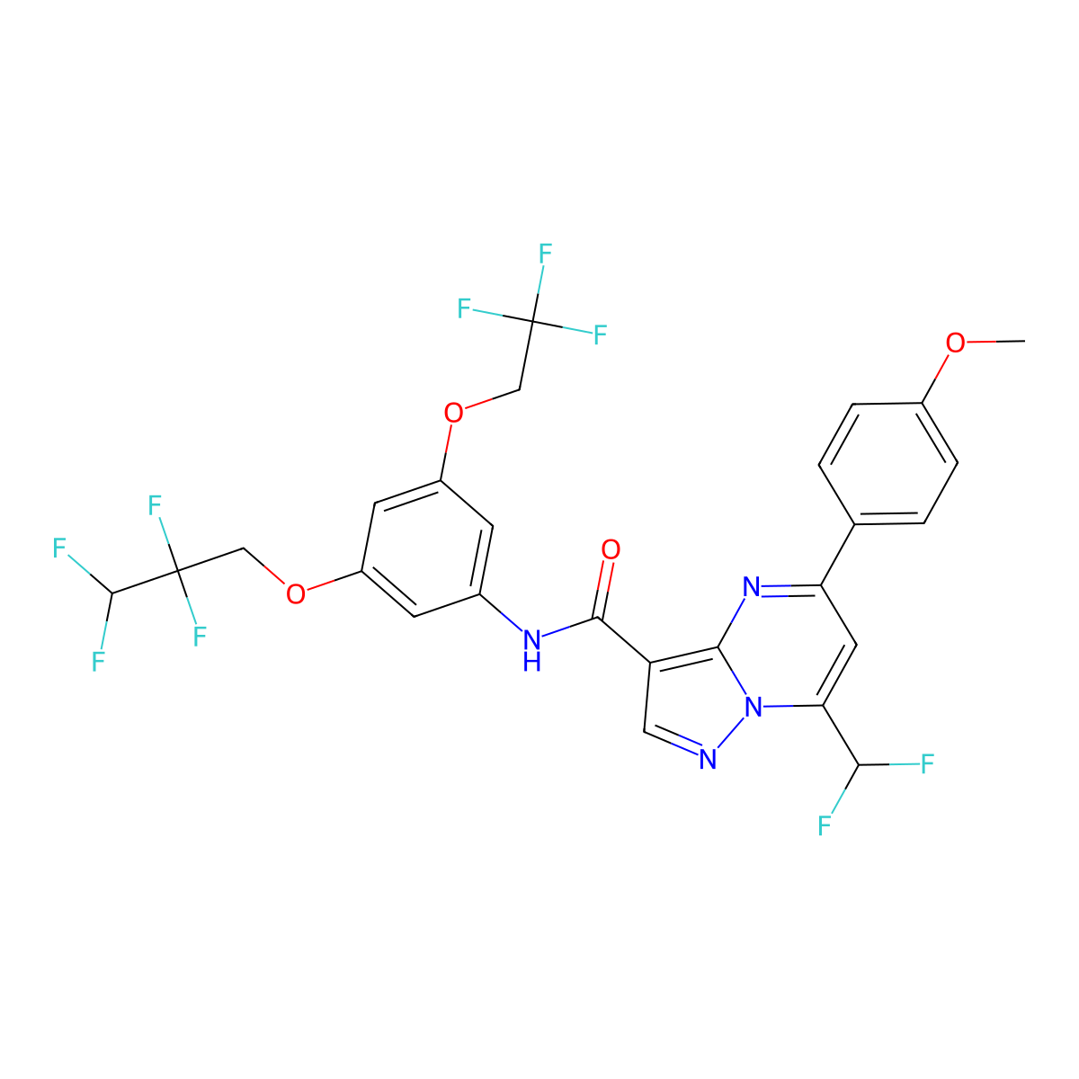 7-(difluoromethyl)-5-(4-methoxyphenyl)-N-[3-(2,2,3,3-tetrafluoropropoxy)-5-(2,2,2-trifluoroethoxy)phenyl]pyrazolo[1,5-a]pyrimidine-3-carboxamide molecular structure, CAS 445245-39-6