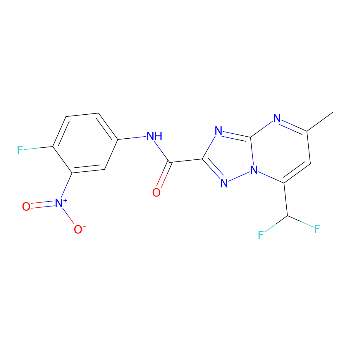 7-(difluoromethyl)-N-(4-fluoro-3-nitrophenyl)-5-methyl[1,2,4]triazolo[1,5-a]pyrimidine-2-carboxamide molecular structure, CAS 445245-42-1