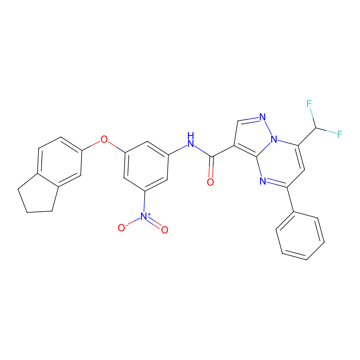 7-(difluoromethyl)-N-[3-(2,3-dihydro-1H-inden-5-yloxy)-5-nitrophenyl]-5-phenylpyrazolo[1,5-a]pyrimidine-3-carboxamide molecular structure, CAS 445245-48-7