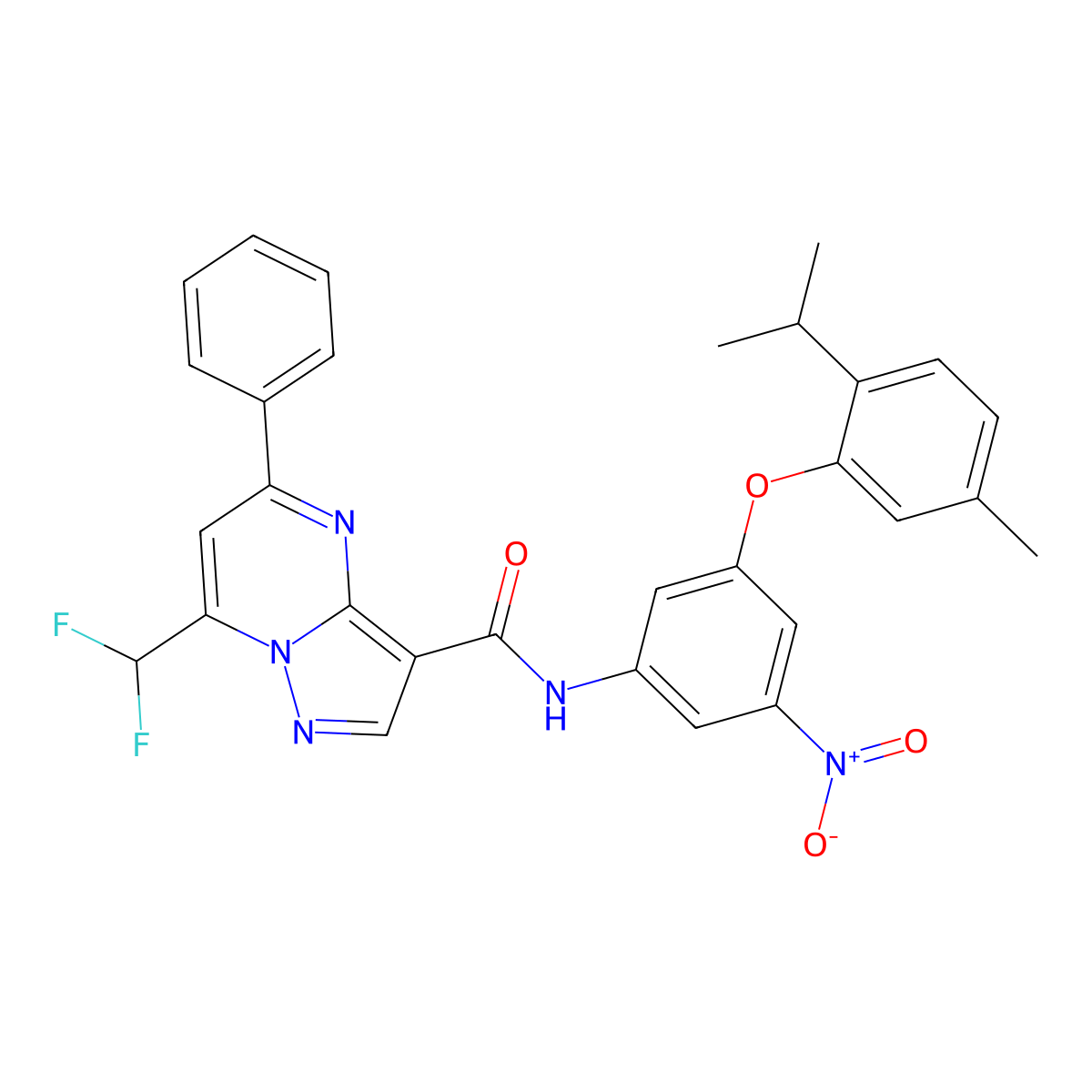 7-(difluoromethyl)-N-[3-(5-methyl-2-propan-2-ylphenoxy)-5-nitrophenyl]-5-phenylpyrazolo[1,5-a]pyrimidine-3-carboxamide molecular structure, CAS 445245-60-3