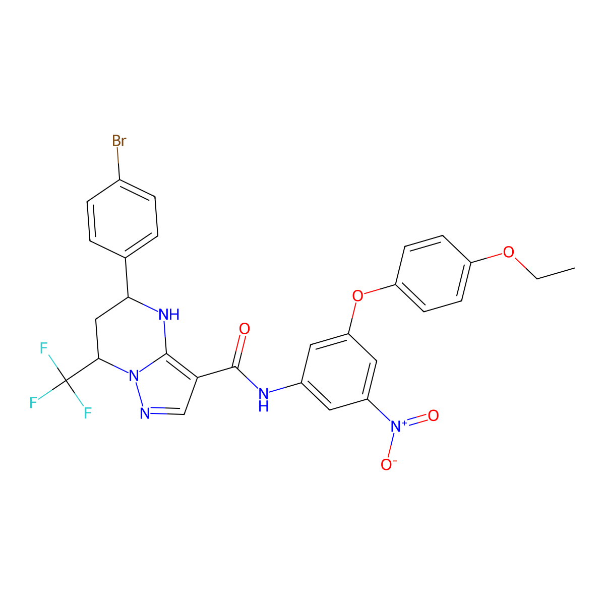 5-(4-bromophenyl)-N-{3-(4-ethoxyphenoxy)-5-nitrophenyl}-7-(trifluoromethyl)-4,5,6,7-tetrahydropyrazolo[1,5-a]pyrimidine-3-carboxamide molecular structure, CAS 445246-17-3