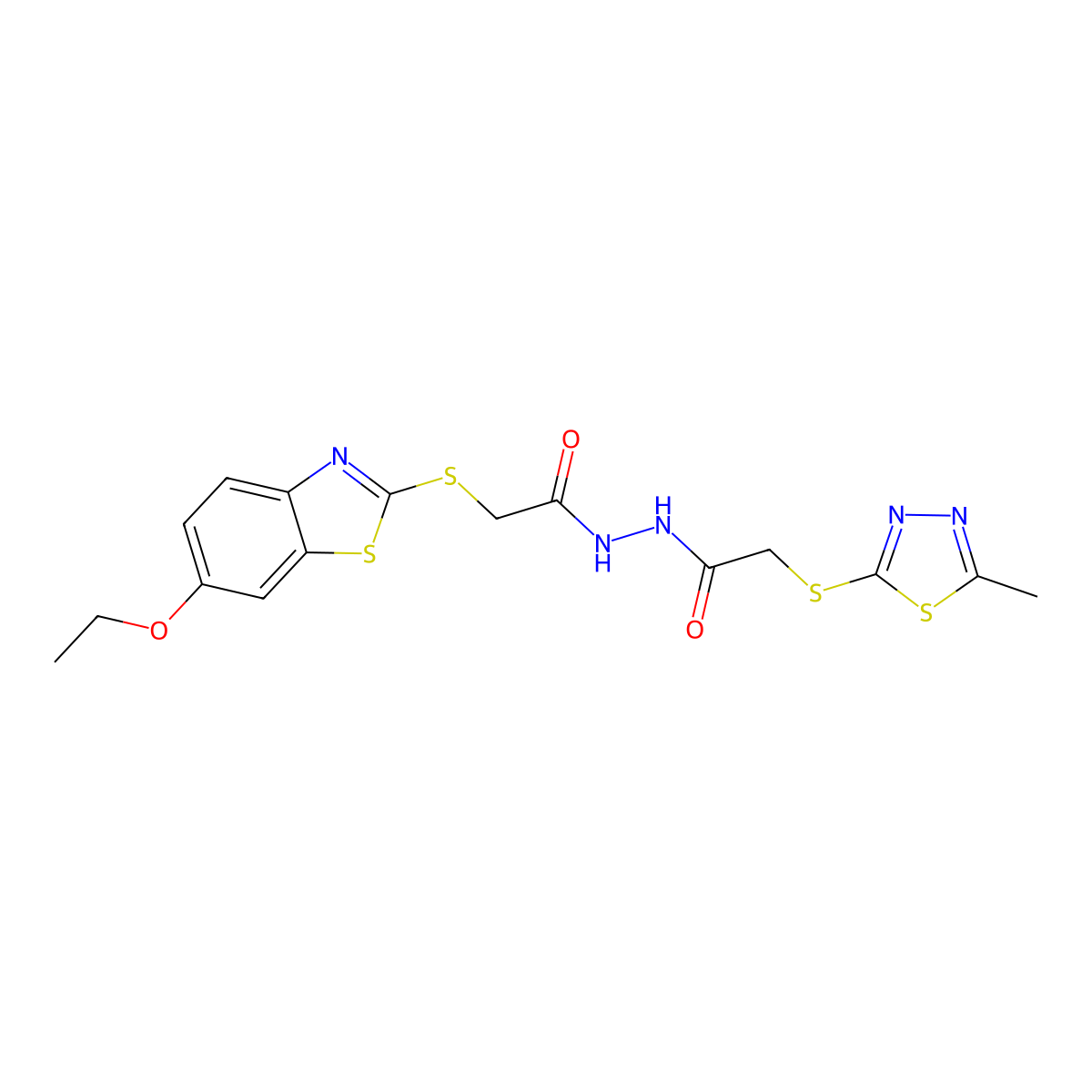 2-[(6-ethoxy-1,3-benzothiazol-2-yl)sulfanyl]-N'-{[(5-methyl-1,3,4-thiadiazol-2-yl)sulfanyl]acetyl}acetohydrazide molecular structure, CAS 445246-19-5
