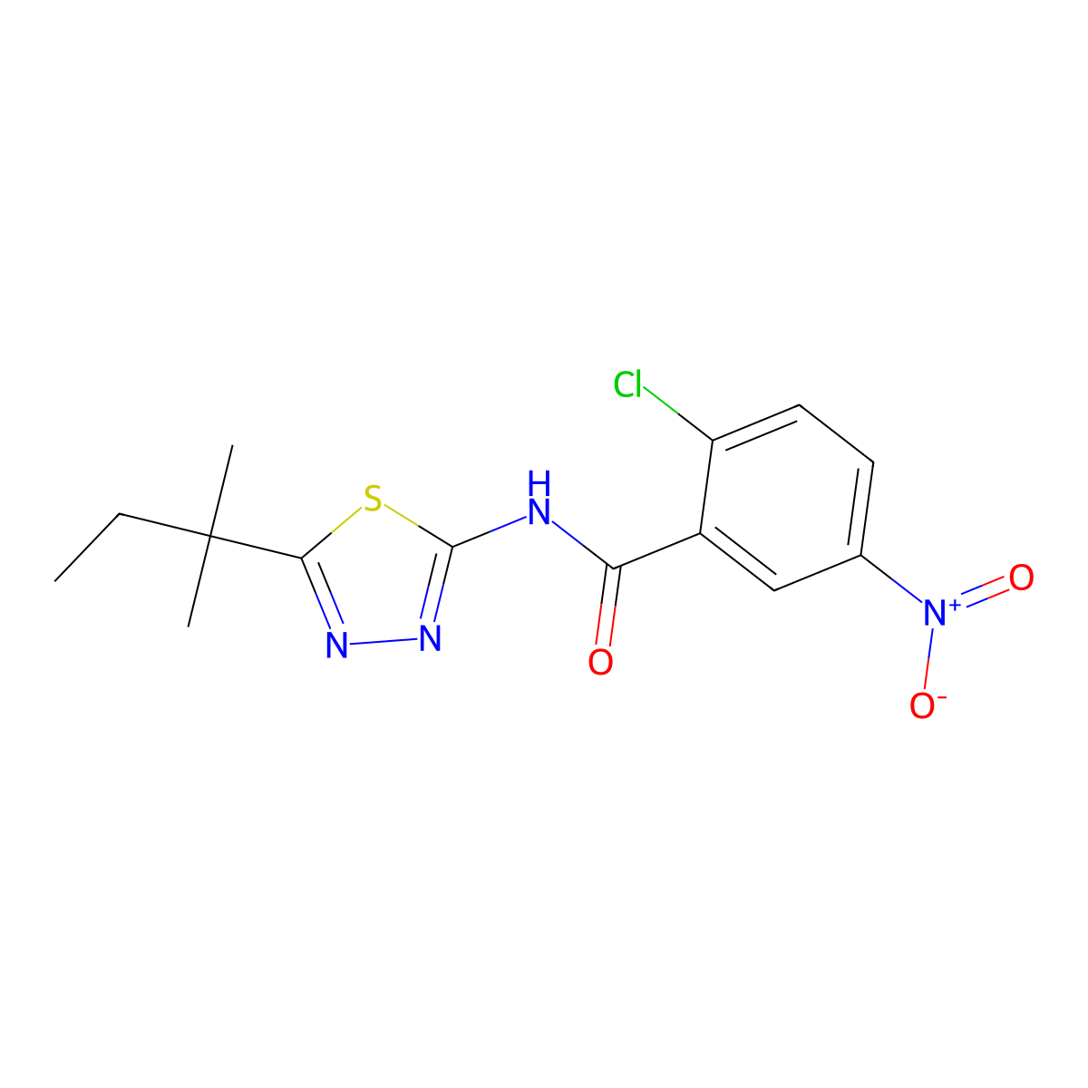 2-chloro-N-[5-(2-methylbutan-2-yl)-1,3,4-thiadiazol-2-yl]-5-nitrobenzamide molecular structure, CAS 445247-02-9