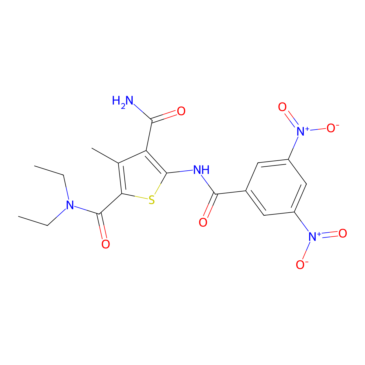 5-[(3,5-dinitrobenzoyl)amino]-2-N,2-N-diethyl-3-methylthiophene-2,4-dicarboxamide molecular structure, CAS 445249-57-0
