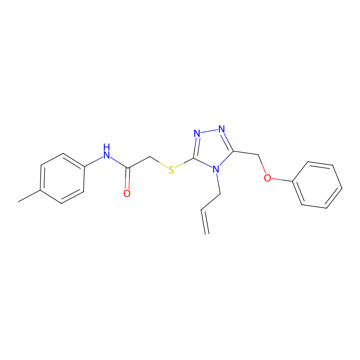 N-(4-methylphenyl)-2-{[5-(phenoxymethyl)-4-(prop-2-en-1-yl)-4H-1,2,4-triazol-3-yl]sulfanyl}acetamide molecular structure, CAS 445250-17-9