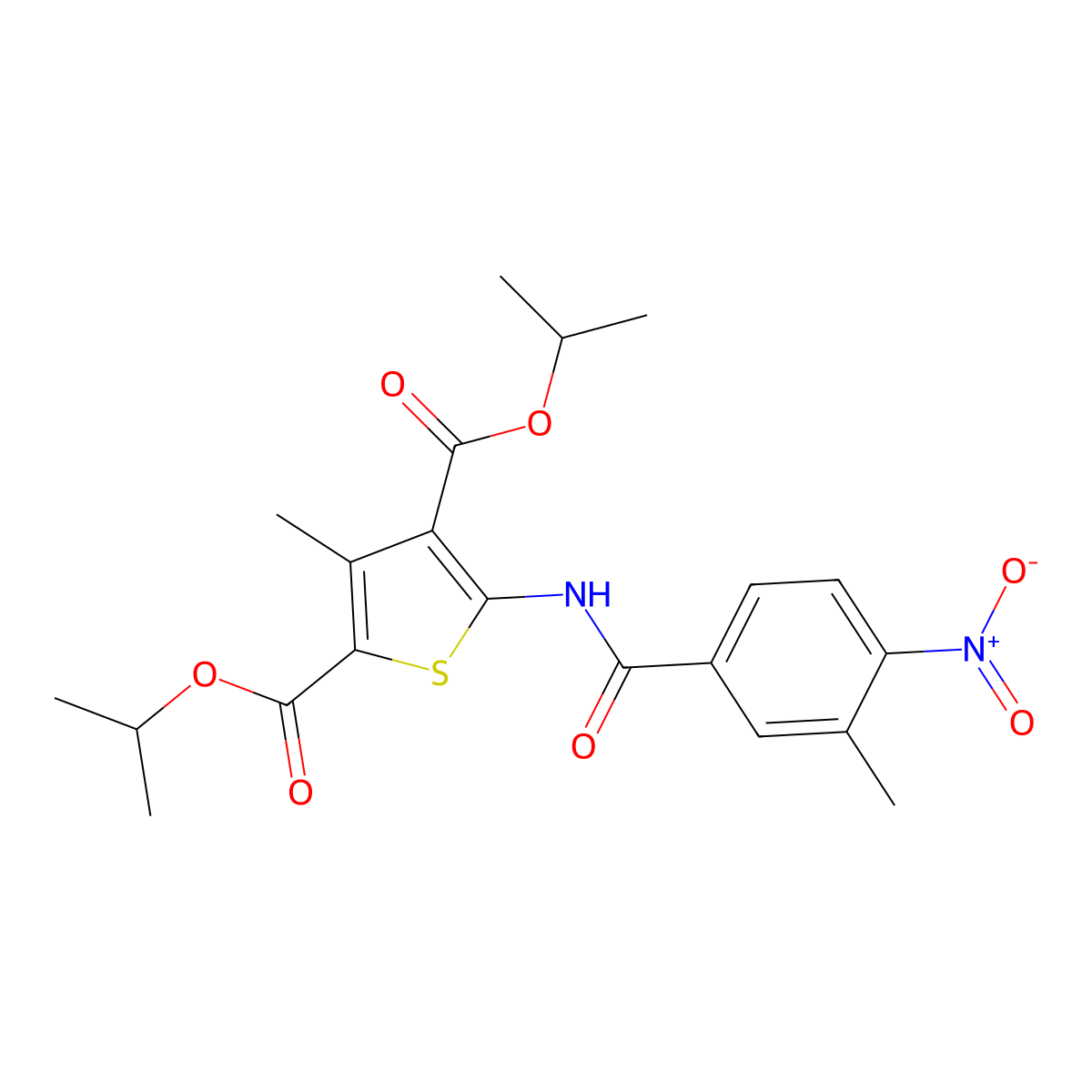 Diisopropyl 5-({4-nitro-3-methylbenzoyl}amino)-3-methyl-2,4-thiophenedicarboxylate molecular structure, CAS 445250-56-6