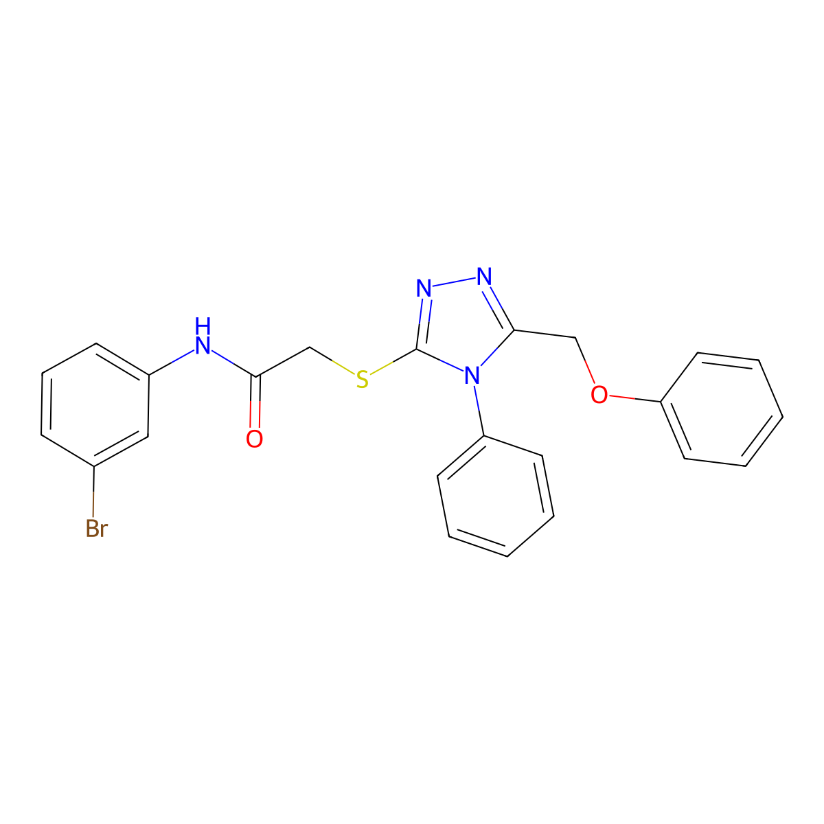 N-(3-bromophenyl)-2-[[5-(phenoxymethyl)-4-phenyl-1,2,4-triazol-3-yl]sulfanyl]acetamide molecular structure, CAS 445250-61-3