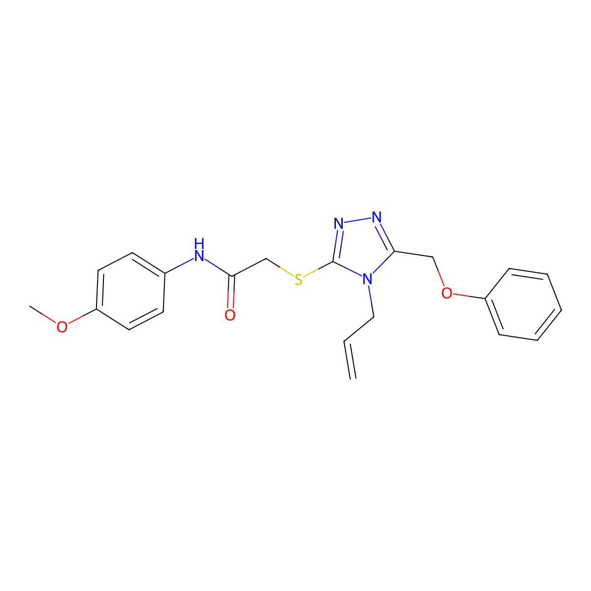 N-(4-methoxyphenyl)-2-[[5-(phenoxymethyl)-4-prop-2-enyl-1,2,4-triazol-3-yl]sulfanyl]acetamide molecular structure, CAS 445251-26-3