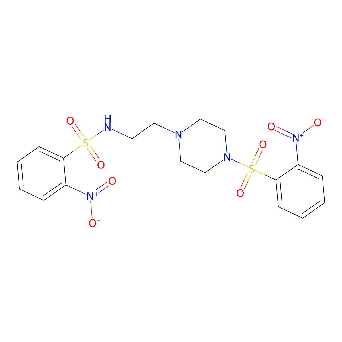 2-nitro-N-[2-[4-(2-nitrophenyl)sulfonylpiperazin-1-yl]ethyl]benzenesulfonamide molecular structure, CAS 445252-19-7