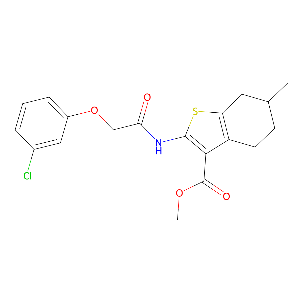 Methyl 2-{[(3-chlorophenoxy)acetyl]amino}-6-methyl-4,5,6,7-tetrahydro-1-benzothiophene-3-carboxylate molecular structure, CAS 445252-23-3