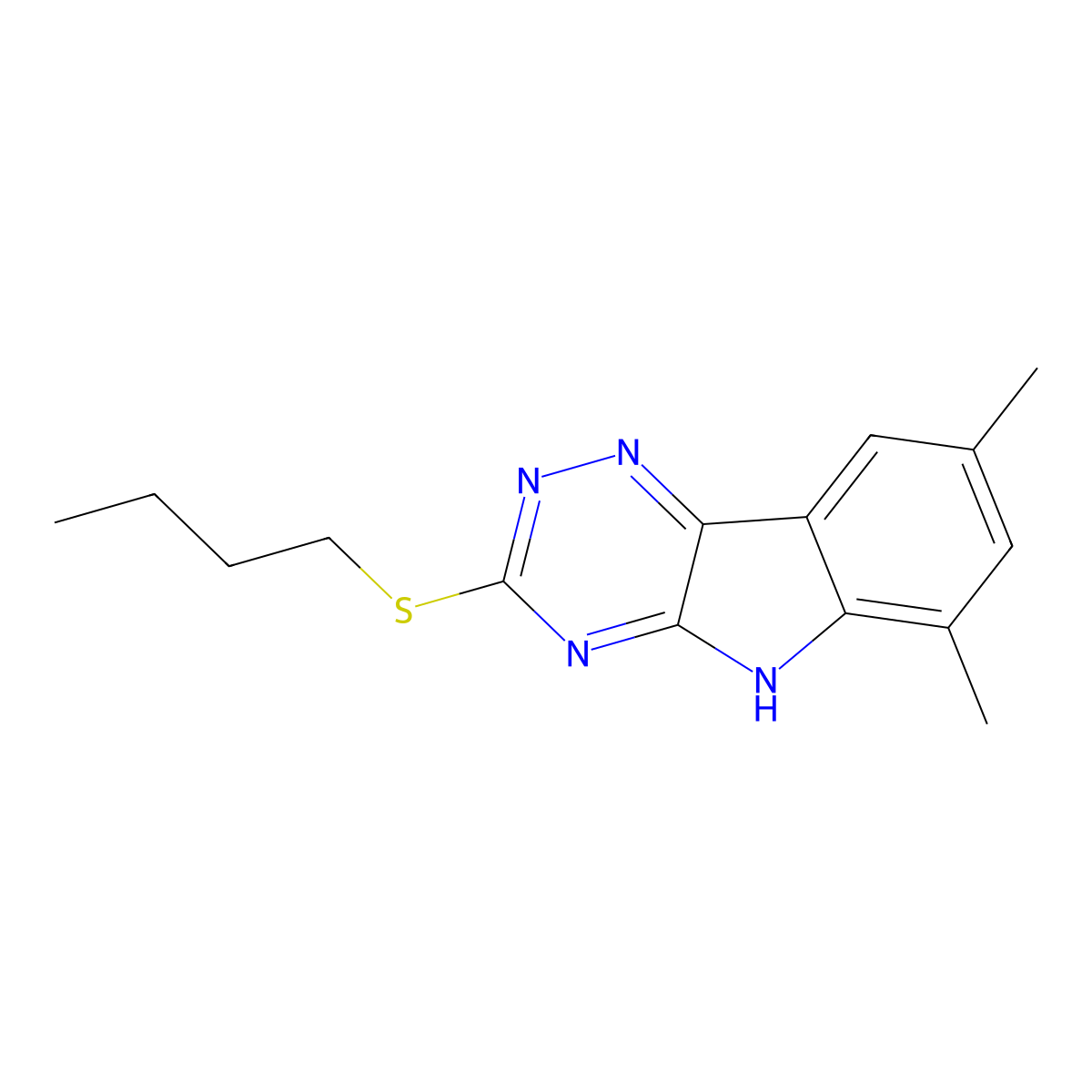 3-(butylsulfanyl)-6,8-dimethyl-5H-[1,2,4]triazino[5,6-b]indole molecular structure, CAS 445252-35-7