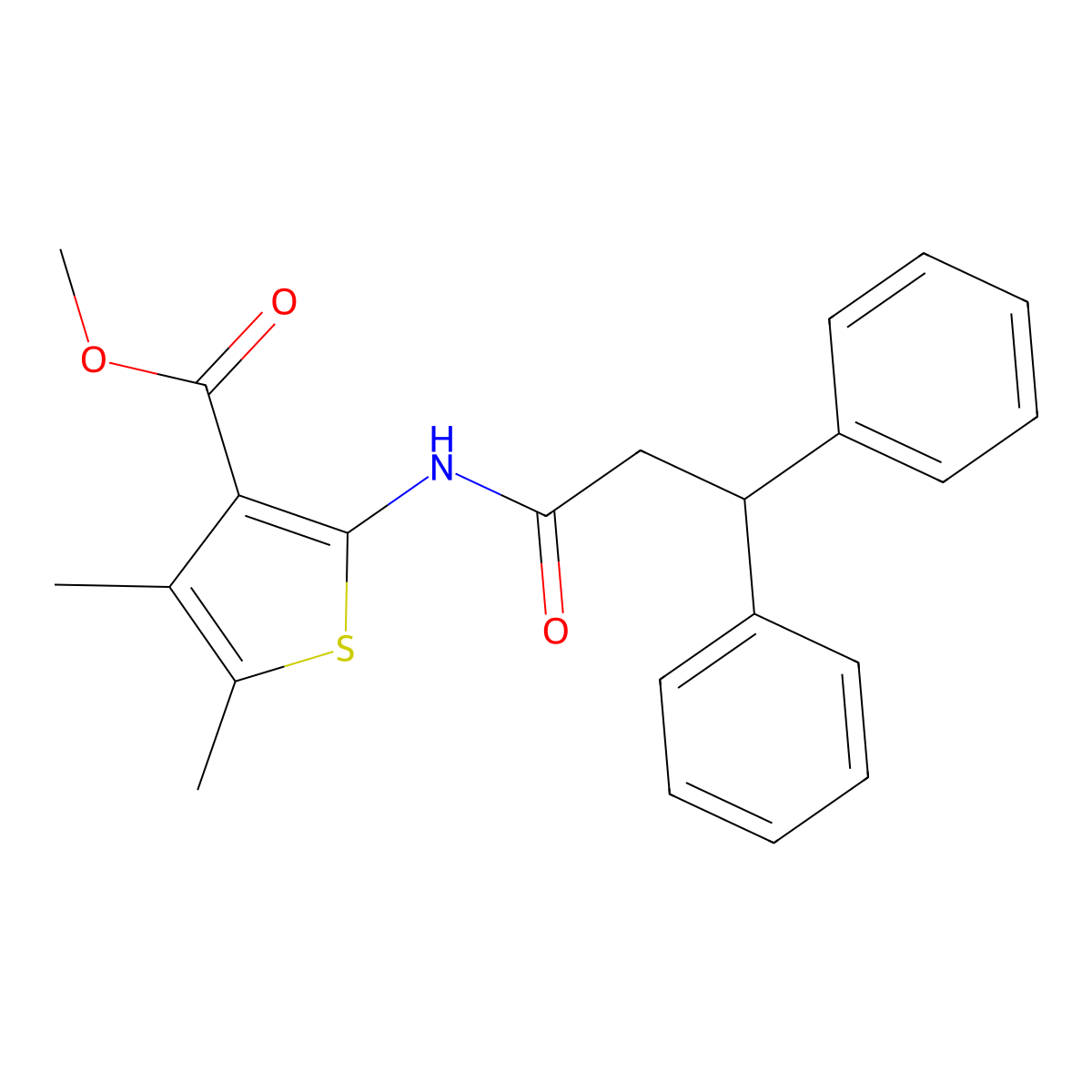 Methyl 2-(3,3-diphenylpropanoylamino)-4,5-dimethylthiophene-3-carboxylate molecular structure, CAS 445252-78-8