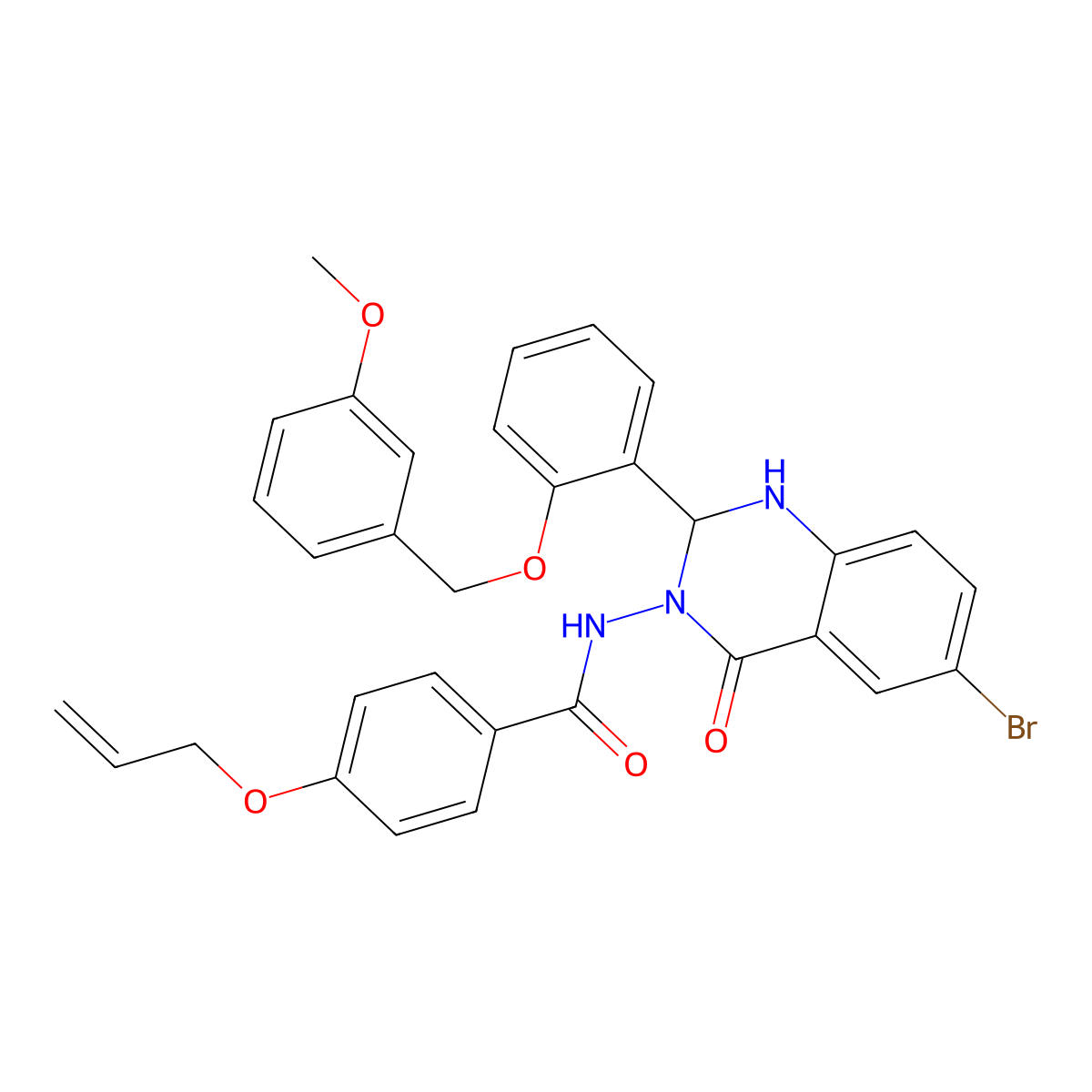 N-[6-bromo-2-[2-[(3-methoxyphenyl)methoxy]phenyl]-4-oxo-1,2-dihydroquinazolin-3-yl]-4-prop-2-enoxybenzamide molecular structure, CAS 445252-81-3