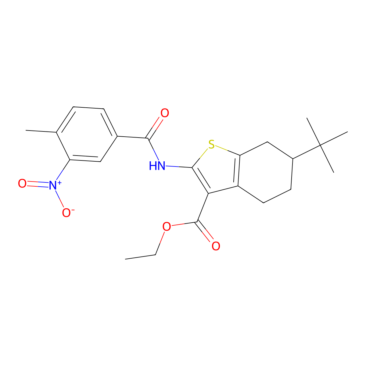 Ethyl 6-tert-butyl-2-({3-nitro-4-methylbenzoyl}amino)-4,5,6,7-tetrahydro-1-benzothiophene-3-carboxylate molecular structure, CAS 445253-88-3