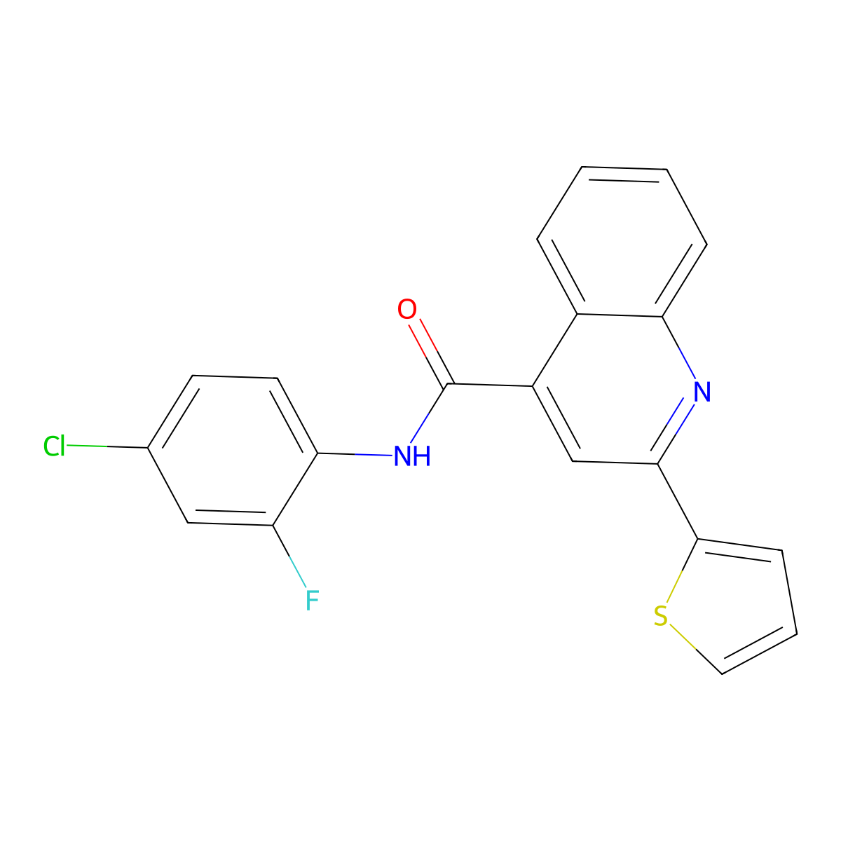 N-(4-chloro-2-fluorophenyl)-2-thiophen-2-ylquinoline-4-carboxamide molecular structure, CAS 445254-44-4