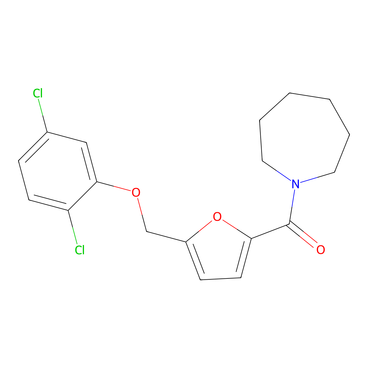 Azepan-1-yl(5-((2,5-dichlorophenoxy)methyl)furan-2-yl)methanone molecular structure, CAS 445254-59-1