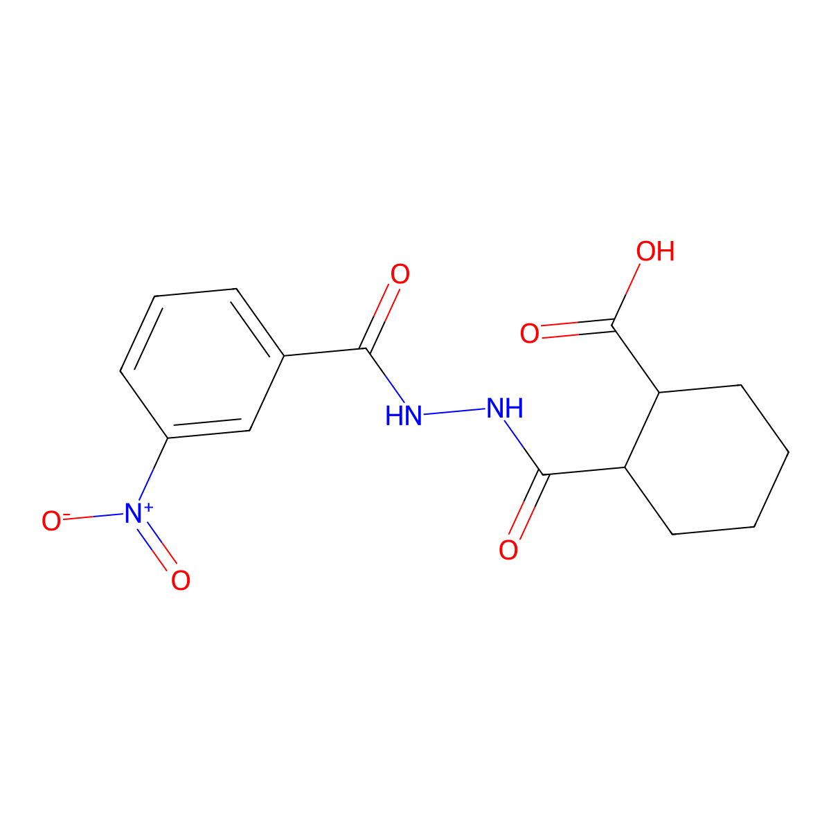 2-[(2-{3-Nitrobenzoyl}hydrazino)carbonyl]cyclohexanecarboxylic acid molecular structure, CAS 445257-60-3