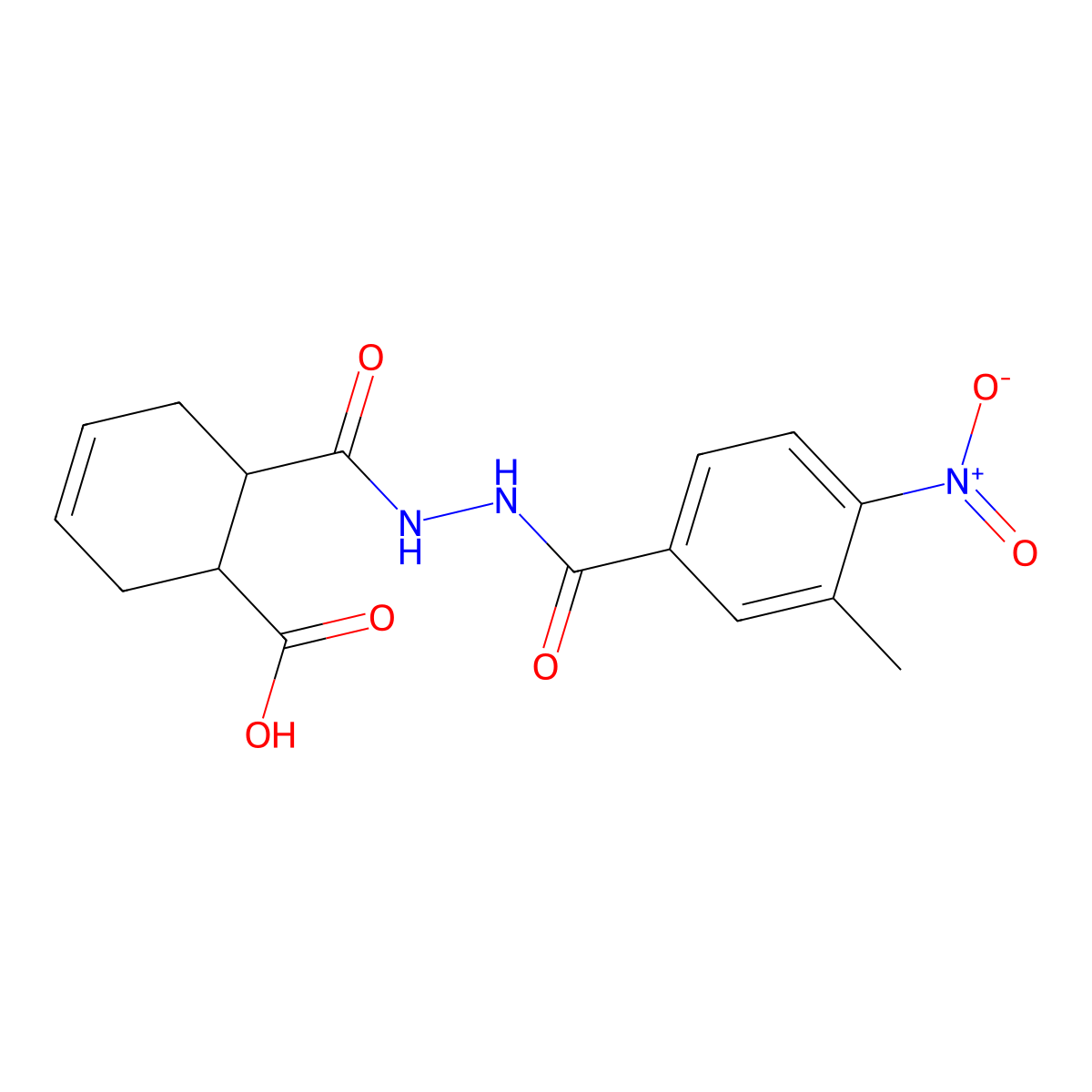 6-({2-[(3-Methyl-4-nitrophenyl)carbonyl]hydrazinyl}carbonyl)cyclohex-3-ene-1-carboxylic acid molecular structure, CAS 445258-07-1