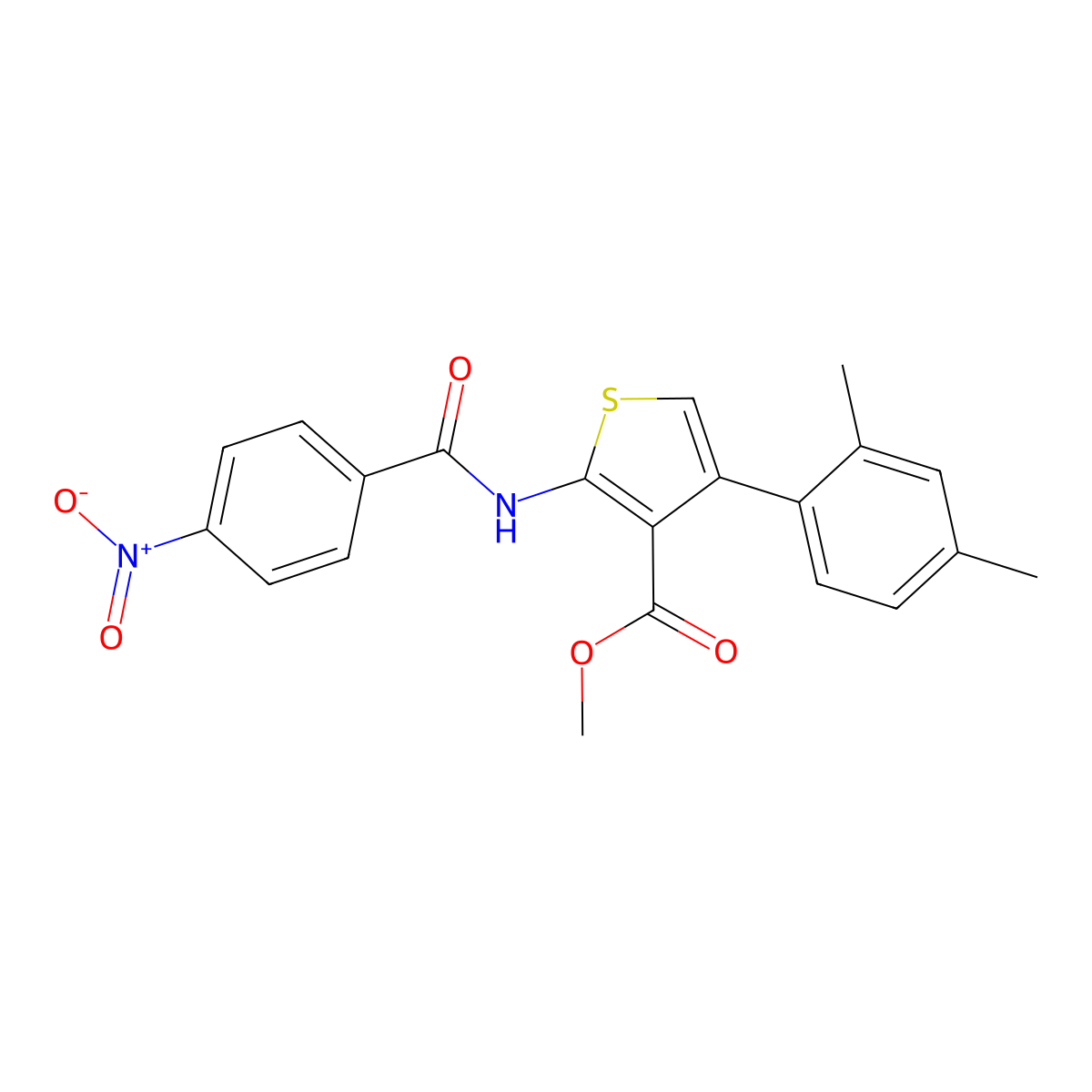 Methyl 4-(2,4-dimethylphenyl)-2-({4-nitrobenzoyl}amino)-3-thiophenecarboxylate molecular structure, CAS 445258-34-4