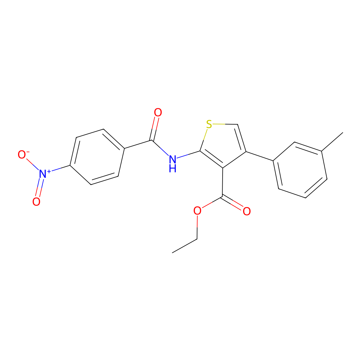 Ethyl 2-({4-nitrobenzoyl}amino)-4-(3-methylphenyl)-3-thiophenecarboxylate molecular structure, CAS 445258-47-9