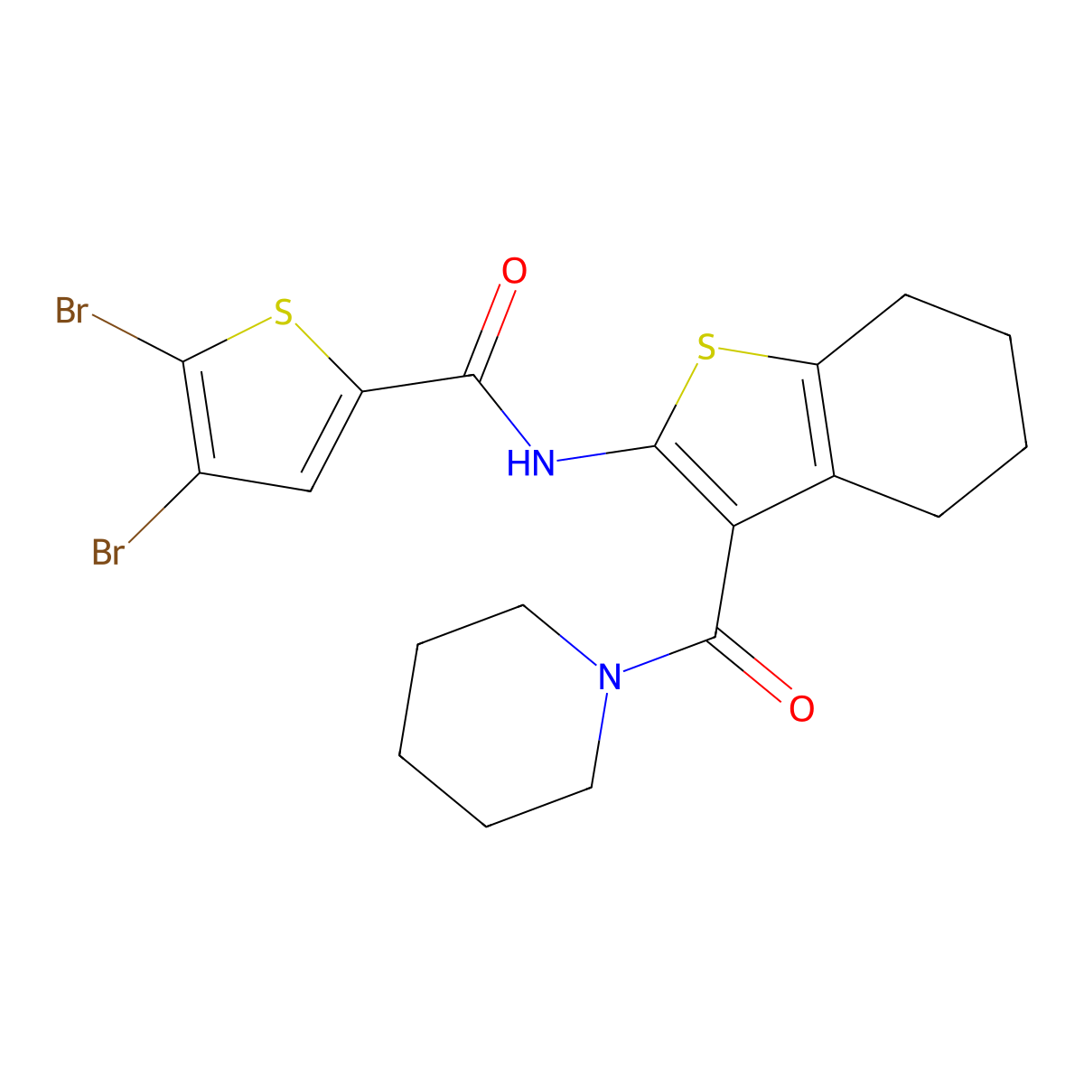 4,5-dibromo-N-[3-(piperidine-1-carbonyl)-4,5,6,7-tetrahydro-1-benzothiophen-2-yl]thiophene-2-carboxamide molecular structure, CAS 445259-51-8