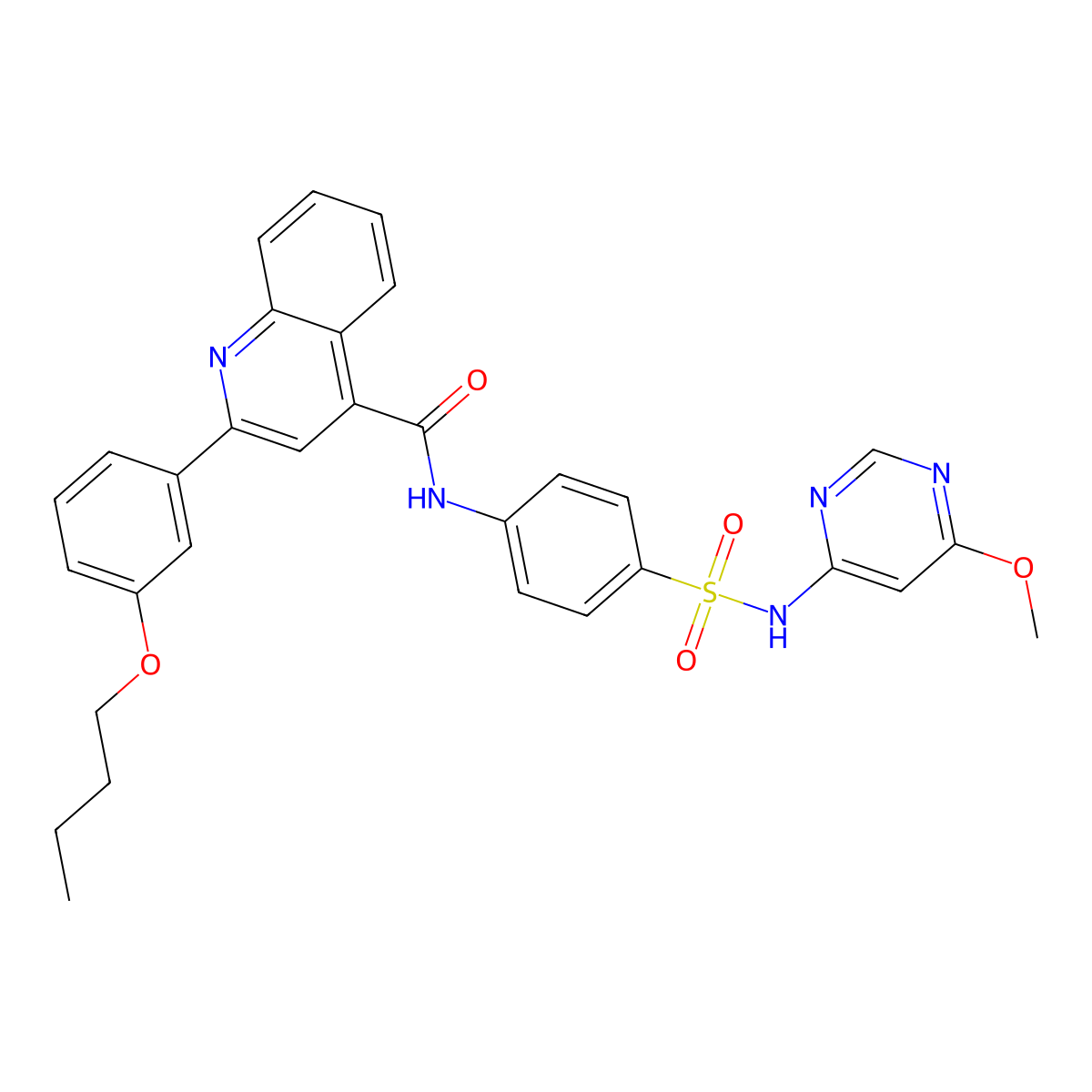 2-(3-butoxyphenyl)-N-[4-[(6-methoxypyrimidin-4-yl)sulfamoyl]phenyl]quinoline-4-carboxamide molecular structure, CAS 445259-57-4