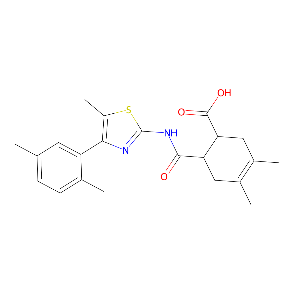 6-{[4-(2,5-Dimethylphenyl)-5-methyl-1,3-thiazol-2-yl]carbamoyl}-3,4-dimethylcyclohex-3-ene-1-carboxylic acid molecular structure, CAS 445259-71-2