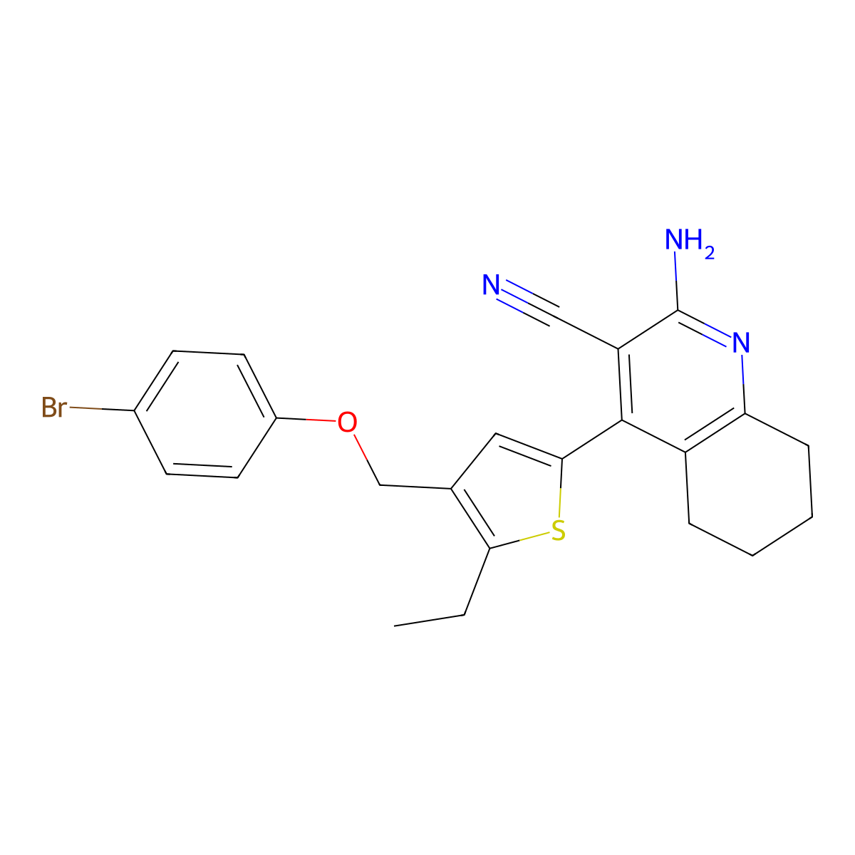 2-Amino-4-{4-[(4-bromophenoxy)methyl]-5-ethyl-2-thienyl}-5,6,7,8-tetrahydro-3-quinolinecarbonitrile molecular structure, CAS 445259-74-5