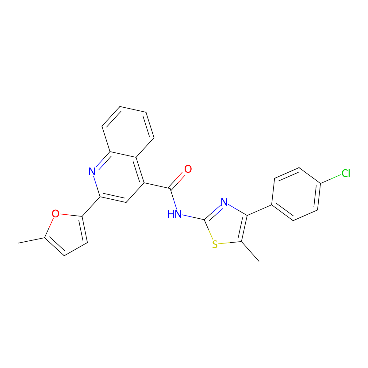 N-[4-(4-chlorophenyl)-5-methyl-1,3-thiazol-2-yl]-2-(5-methylfuran-2-yl)quinoline-4-carboxamide molecular structure, CAS 445259-76-7