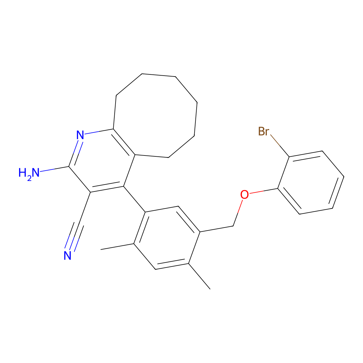 2-Amino-4-{5-[(2-bromophenoxy)methyl]-2,4-dimethylphenyl}-5,6,7,8,9,10-hexahydrocycloocta[b]pyridine-3-carbonitrile molecular structure, CAS 445259-83-6