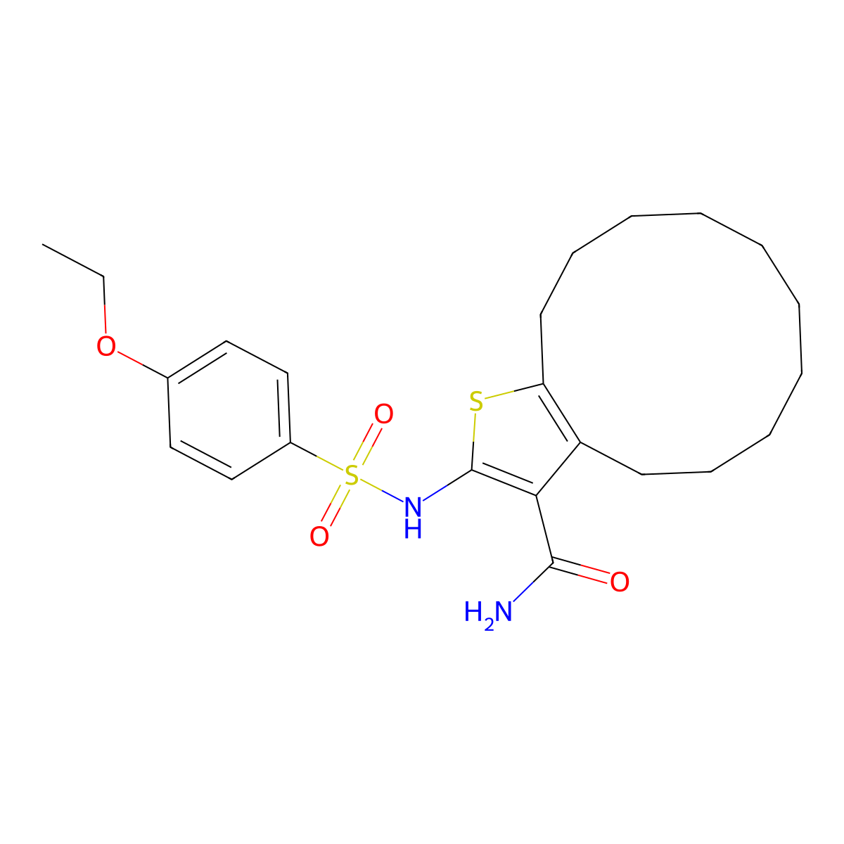 2-[(4-Ethoxyphenyl)sulfonylamino]-4,5,6,7,8,9,10,11,12,13-decahydrocyclododeca[b]thiophene-3-carboxamide molecular structure, CAS 445259-97-2