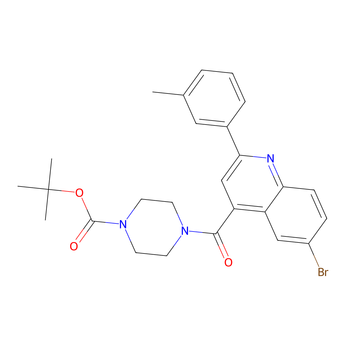 Tert-butyl 4-[6-bromo-2-(3-methylphenyl)quinoline-4-carbonyl]piperazine-1-carboxylate molecular structure, CAS 445260-09-3