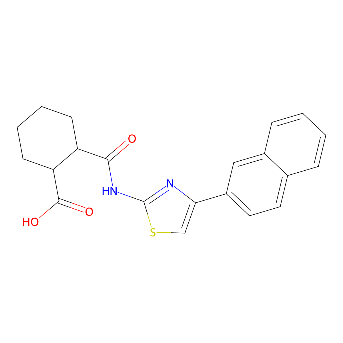 Cyclohexanecarboxylic acid, 2-[[[4-(2-naphthalenyl)-2-thiazolyl]amino]carbonyl]- molecular structure, CAS 445260-18-4