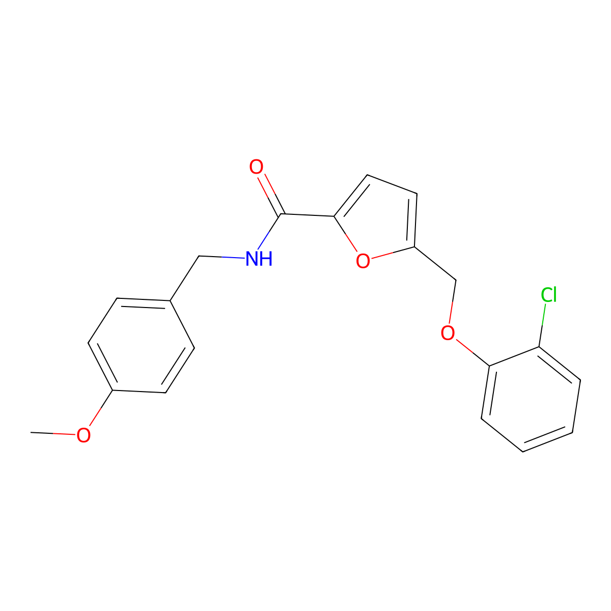 5-[(2-Chlorophenoxy)methyl]-N-[(4-methoxyphenyl)methyl]-2-furancarboxamide molecular structure, CAS 445260-22-0
