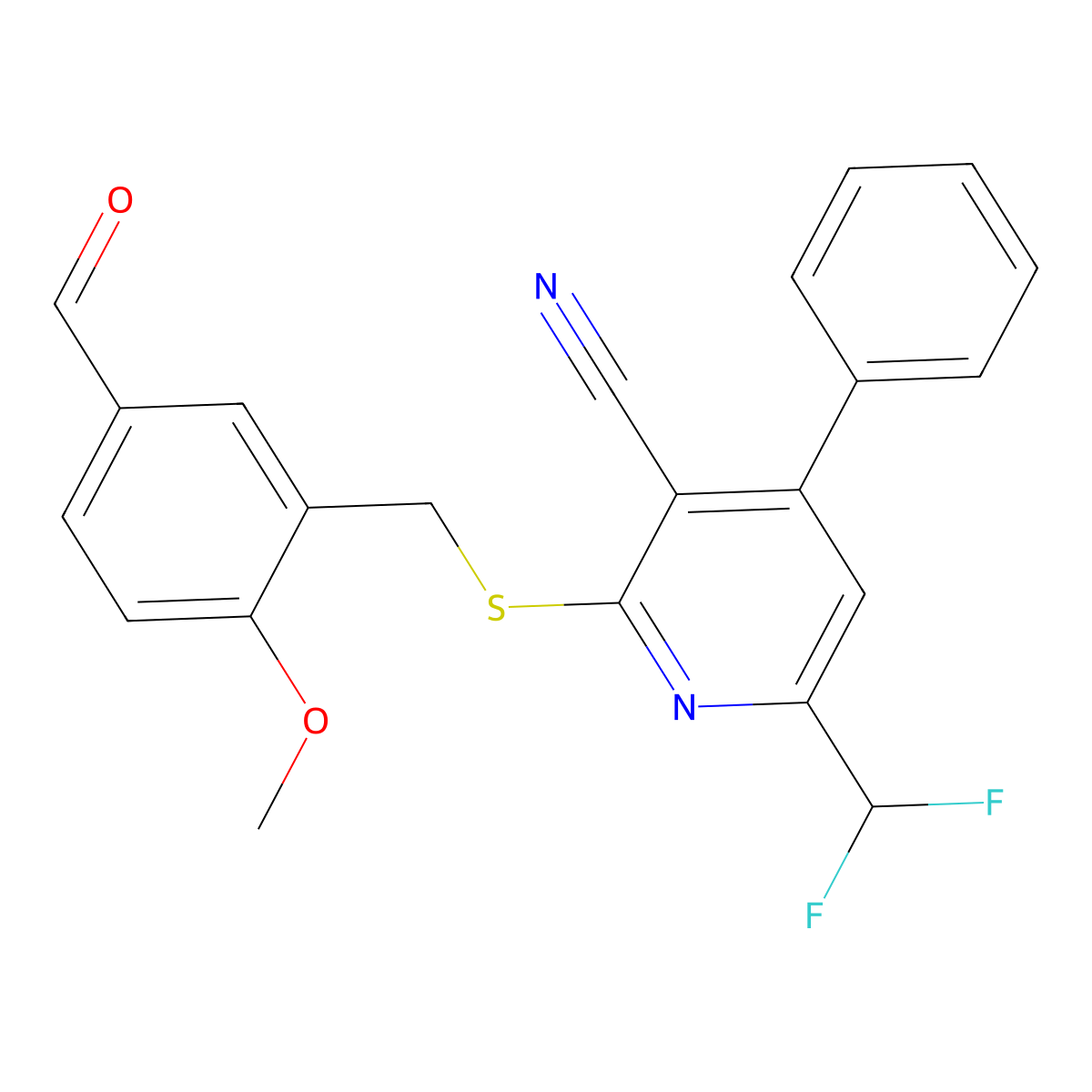 6-(Difluoromethyl)-2-[(5-formyl-2-methoxybenzyl)thio]-4-phenylnicotinonitrile molecular structure, CAS 445260-24-2