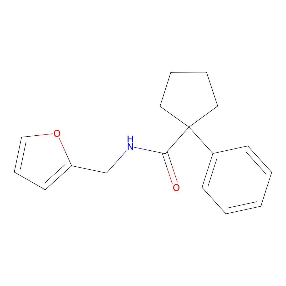 N-(2-furylmethyl)-1-phenylcyclopentanecarboxamide molecular structure, CAS 445264-72-2