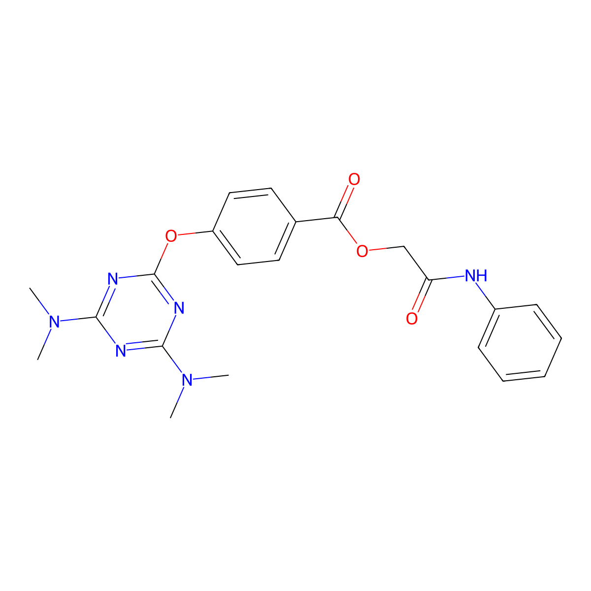 2-Oxo-2-(phenylamino)ethyl 4-((4,6-bis(dimethylamino)-1,3,5-triazin-2-yl)oxy)benzoate molecular structure, CAS 445264-89-1