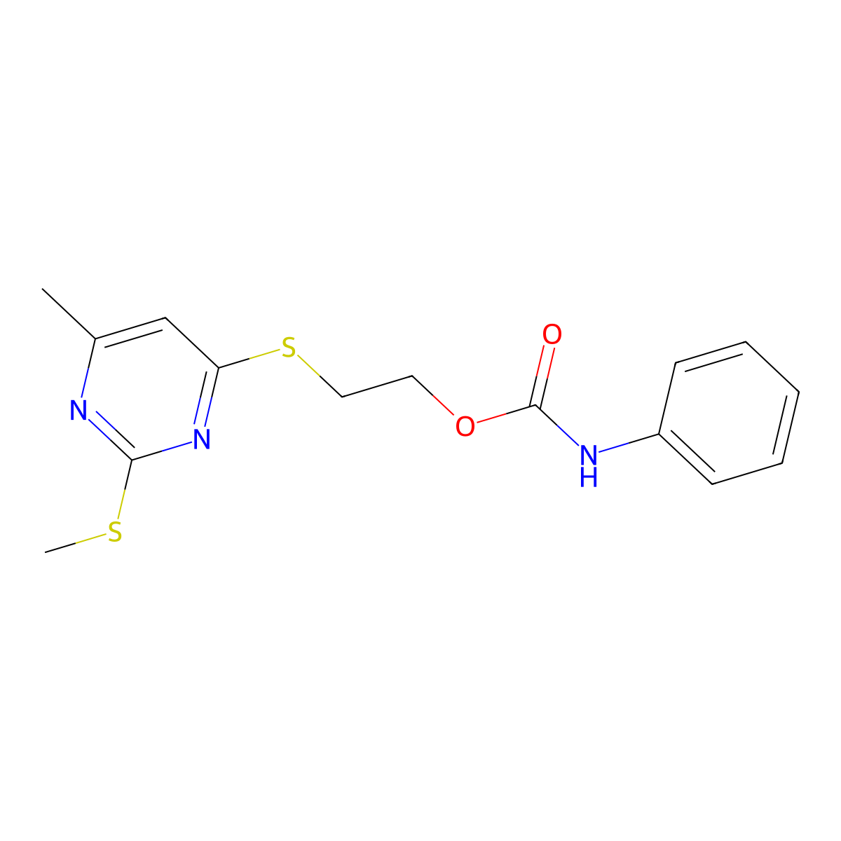 2-((6-Methyl-2-(methylthio)pyrimidin-4-yl)thio)ethyl phenylcarbamate molecular structure, CAS 445264-93-7