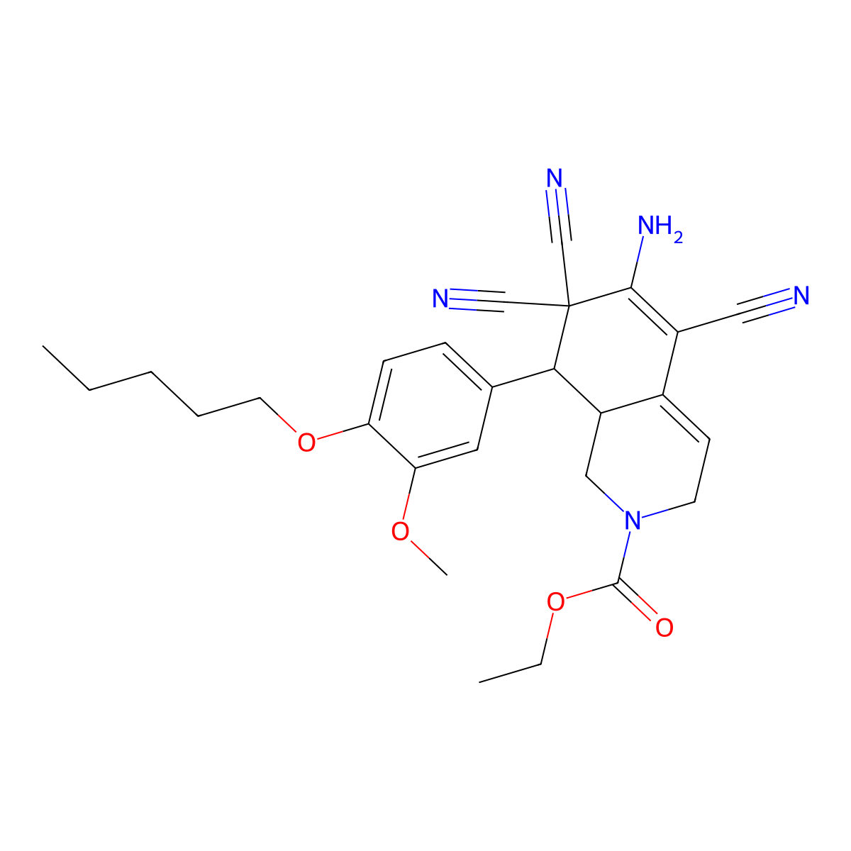 Ethyl 6-amino-5,7,7-tricyano-8-(3-methoxy-4-pentoxyphenyl)-1,3,8,8a-tetrahydroisoquinoline-2-carboxylate molecular structure, CAS 445265-59-8