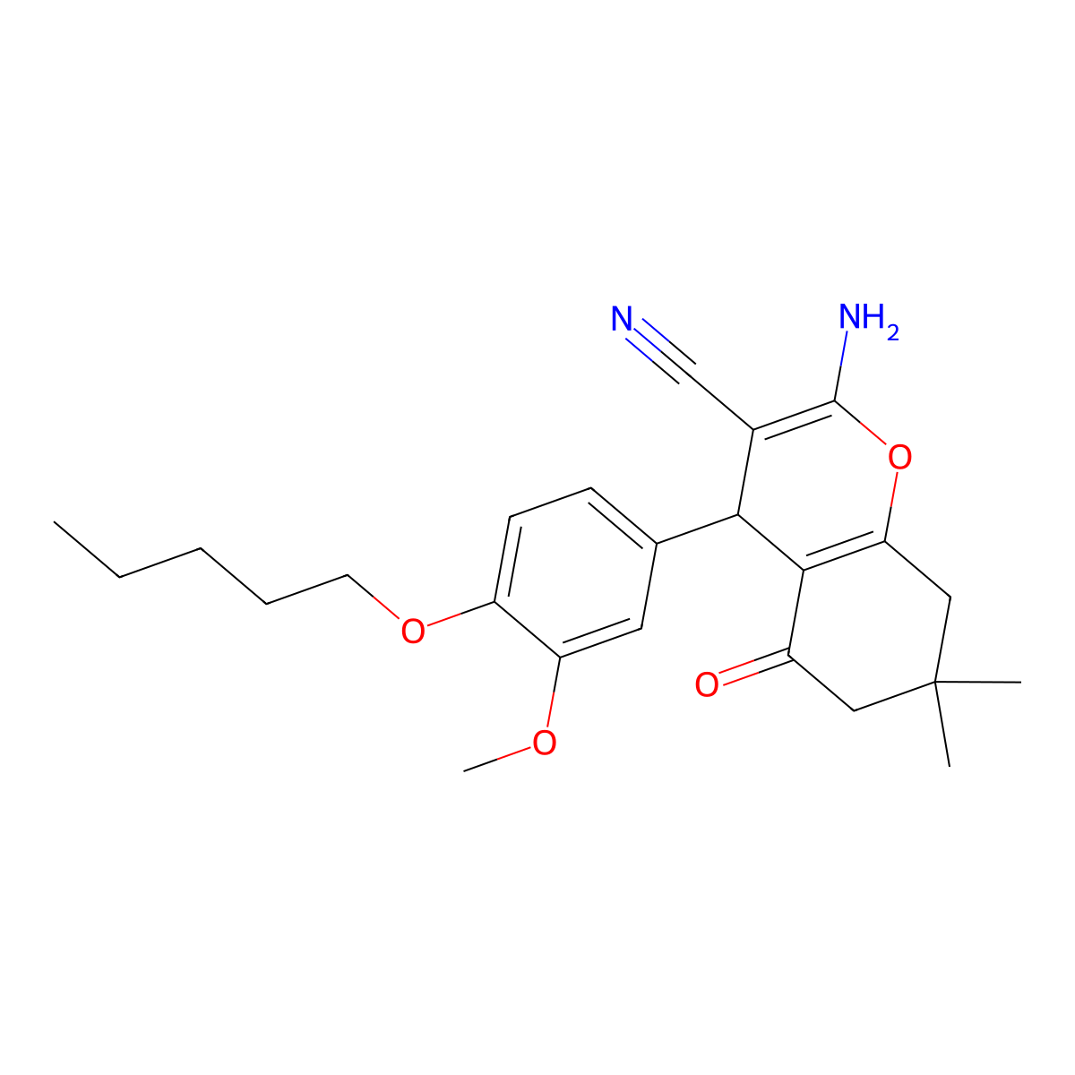 2-amino-4-(3-methoxy-4-pentoxyphenyl)-7,7-dimethyl-5-oxo-6,8-dihydro-4H-chromene-3-carbonitrile molecular structure, CAS 445265-64-5