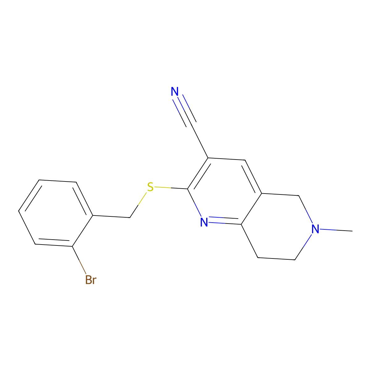 2-[(2-Bromobenzyl)sulfanyl]-6-methyl-5,6,7,8-tetrahydro[1,6]naphthyridine-3-carbonitrile molecular structure, CAS 445265-77-0