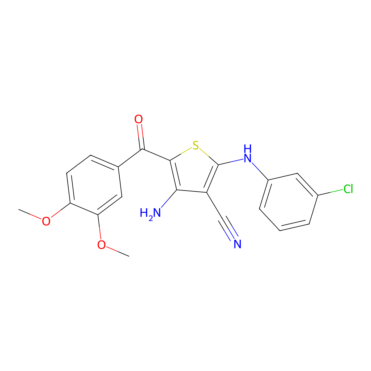 4-Amino-2-(3-chloroanilino)-5-(3,4-dimethoxybenzoyl)thiophene-3-carbonitrile molecular structure, CAS 445265-82-7