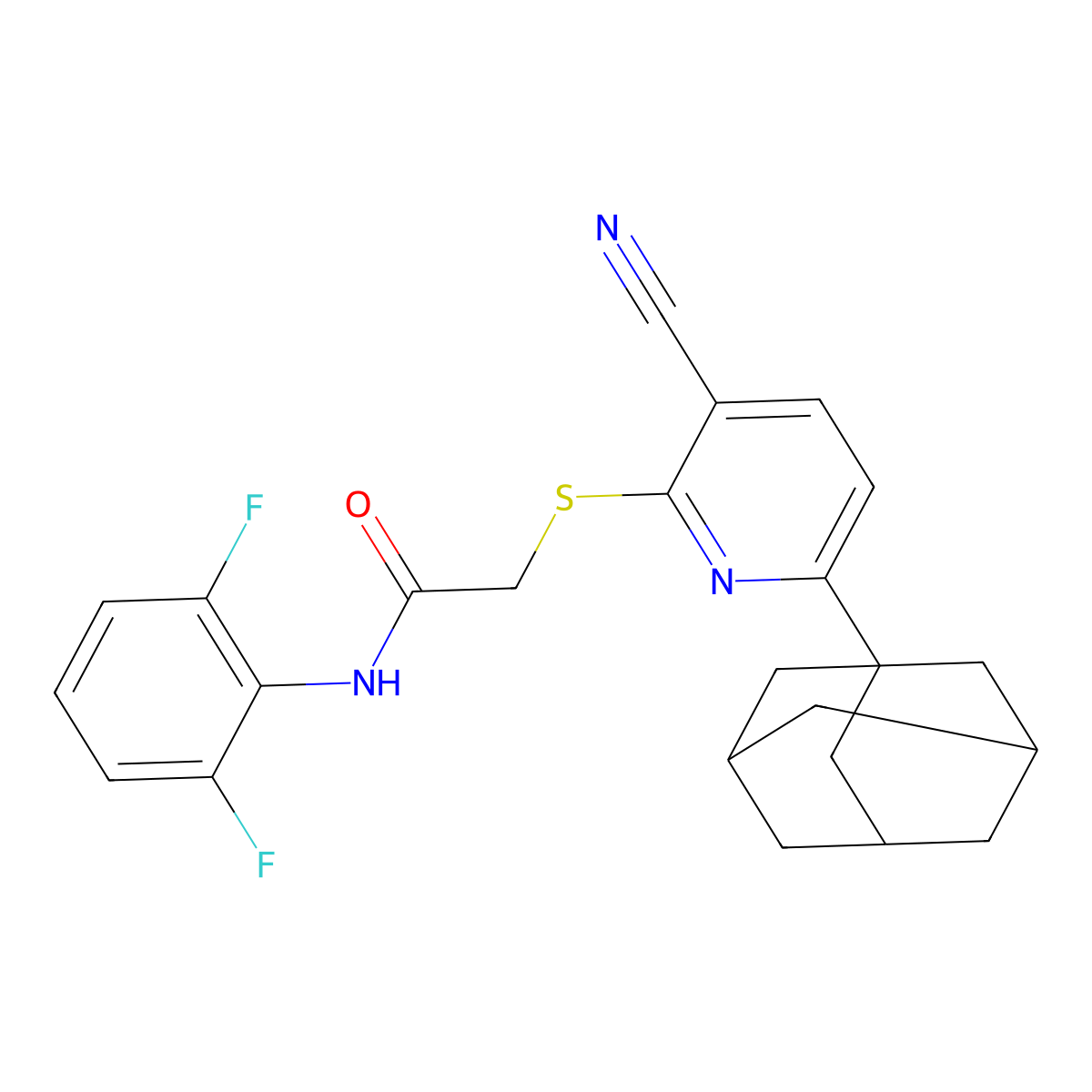 2-[6-(1-adamantyl)-3-cyanopyridin-2-yl]sulfanyl-N-(2,6-difluorophenyl)acetamide molecular structure, CAS 445266-21-7