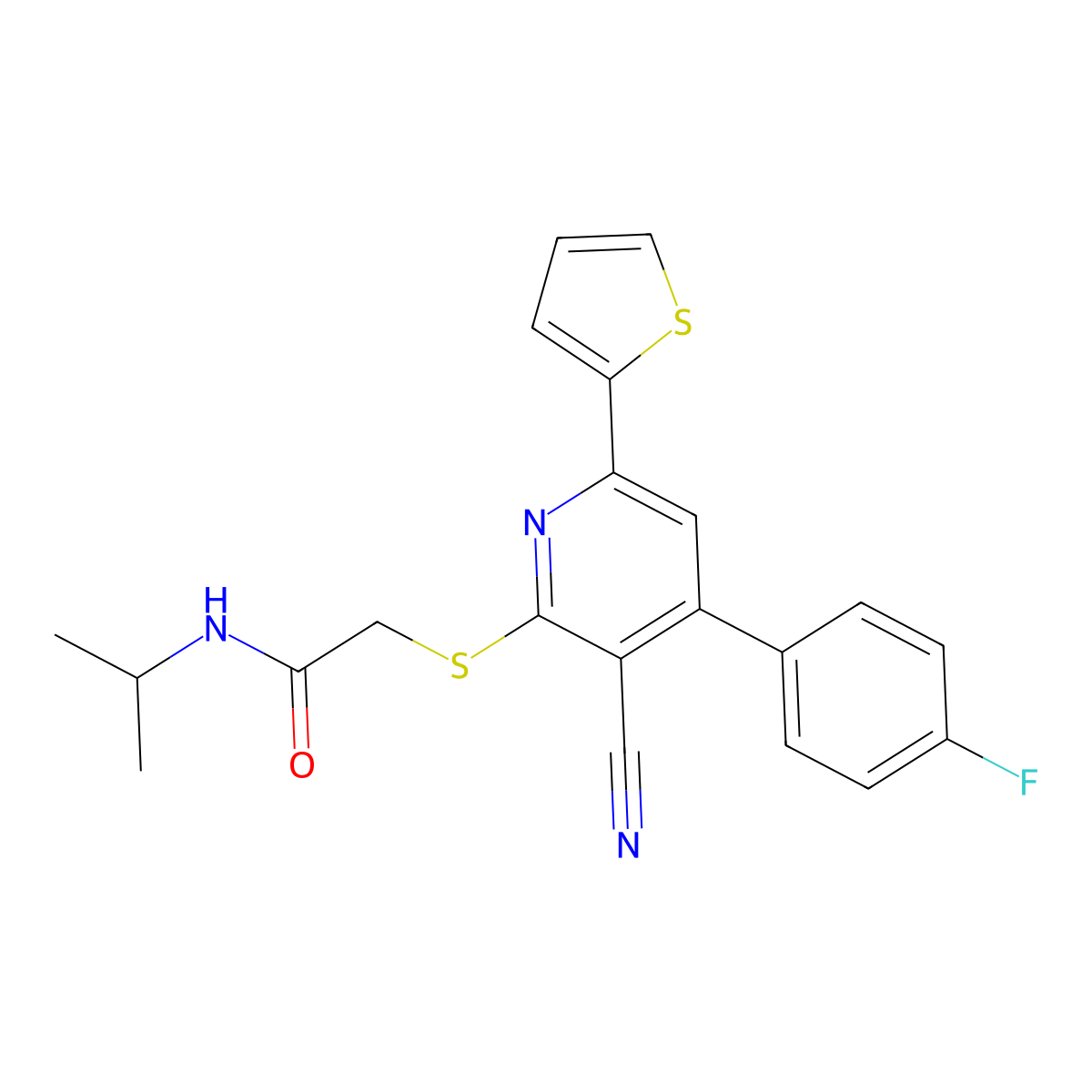 2-[3-cyano-4-(4-fluorophenyl)-6-thiophen-2-ylpyridin-2-yl]sulfanyl-N-propan-2-ylacetamide molecular structure, CAS 445266-27-3