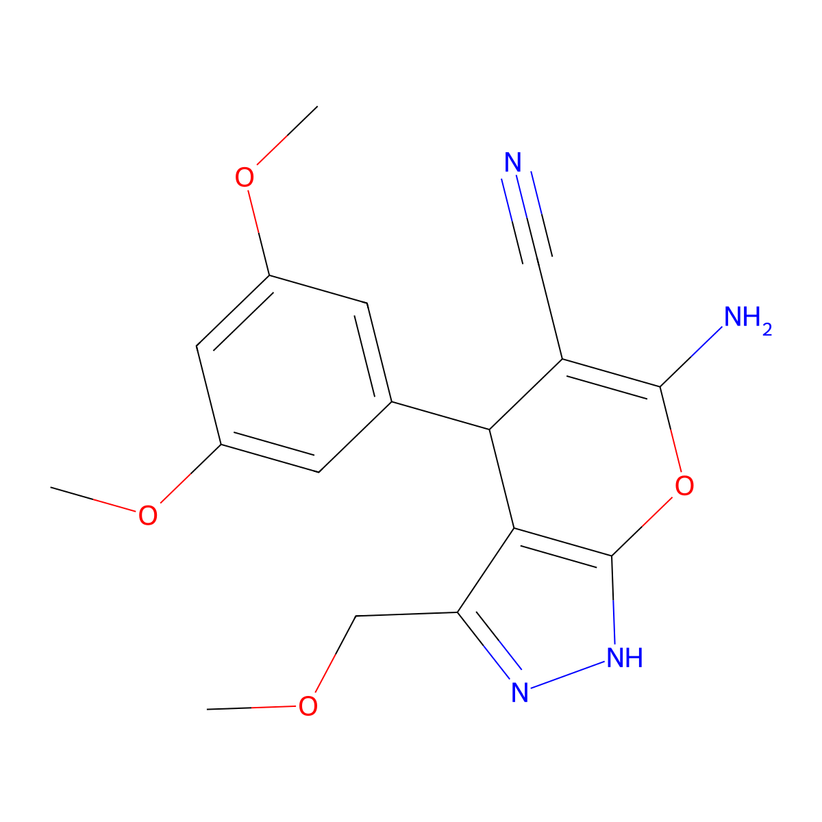 6-Amino-4-(3,5-dimethoxyphenyl)-3-(methoxymethyl)-1,4-dihydropyrano[2,3-c]pyrazole-5-carbonitrile molecular structure, CAS 445266-35-3