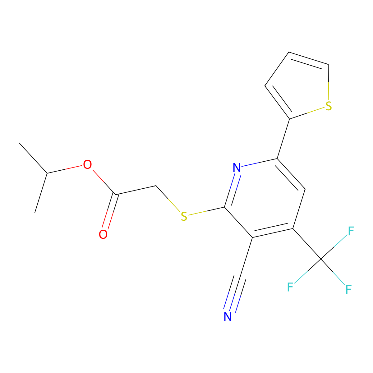 Isopropyl {[3-cyano-6-(2-thienyl)-4-(trifluoromethyl)-2-pyridinyl]sulfanyl}acetate molecular structure, CAS 445266-37-5